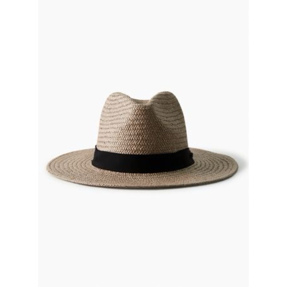 Aritzia Auxiliary Fedora Classic Straw Fedora in Grey/Black, size S/M